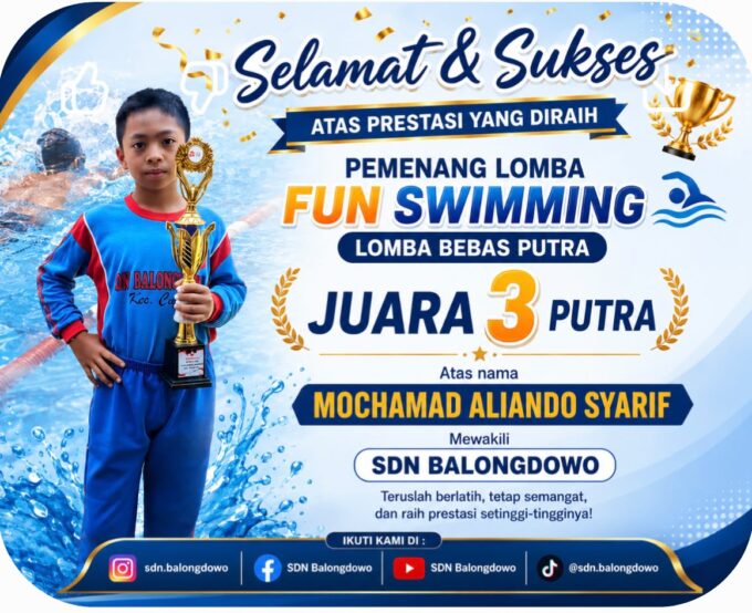Bangga! Siswa SDN Balongdowo Raih Juara 3 Lomba Fun Swimming